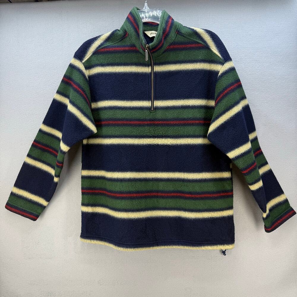 VTG Eddie Bauer Fleece Jacket Men's Large 1/4 Zip Multicolor Stripes Preppy